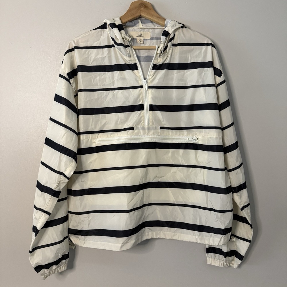 Thread & Supply Hooded Pullover Windbreaker Black Ivory Stripe Sz L NWT MSRP $66 - Picture 3 of 11